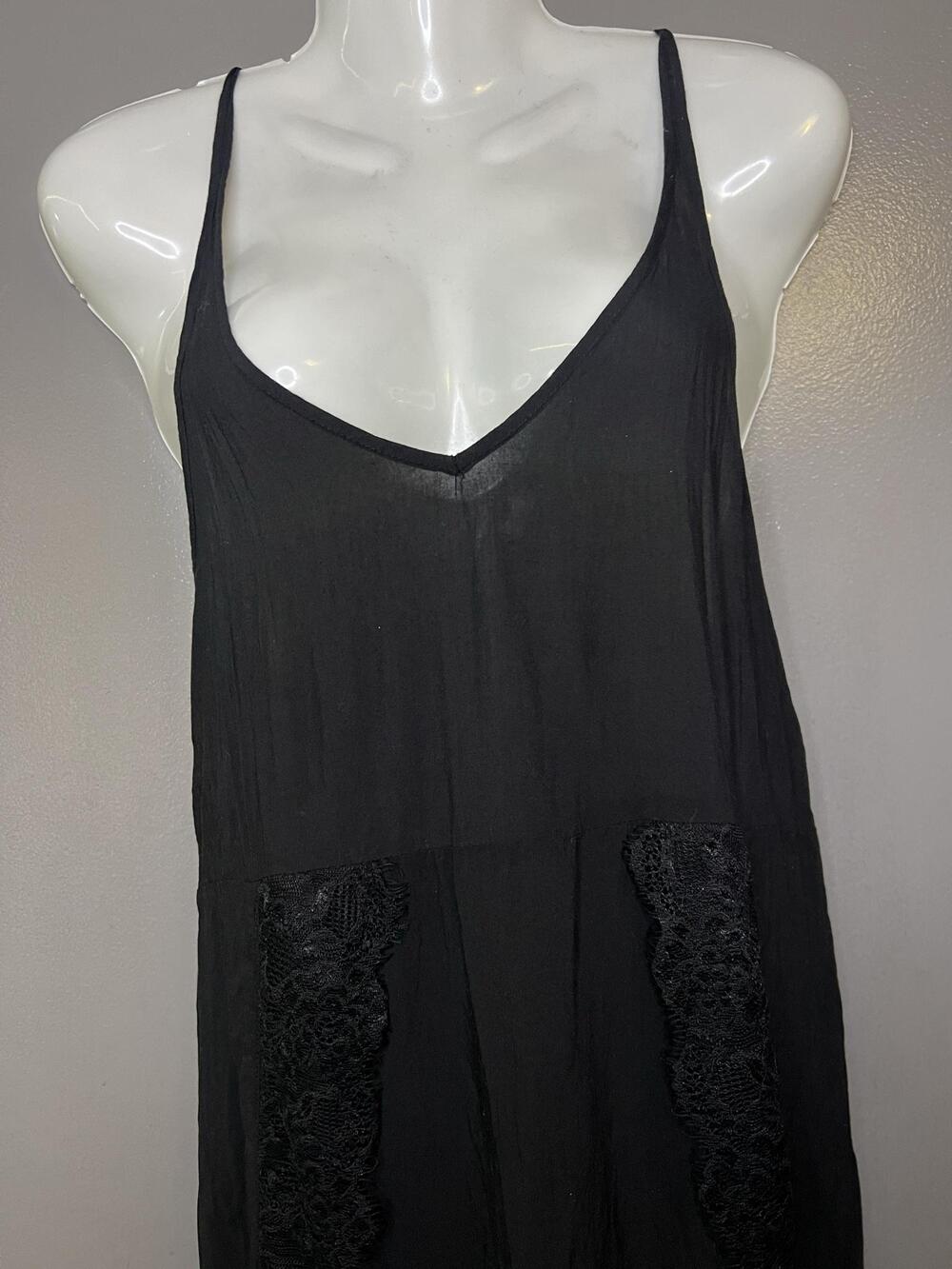 Intimately Free People Full Slip Womens XS Black Lace Sheer Strappy Chemise